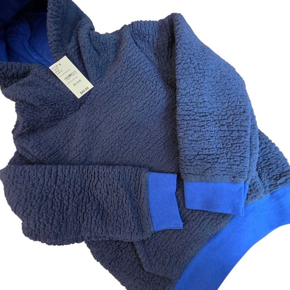 Lands' End Hoodie Kids XS 4-5 Deep Sea Navy Sherpa Fleece Blue New BIN O - Picture 2 of 14